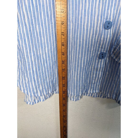 Ali Miles Top Women's PL Blue Striped Button Up Tunic Coastal Nautical Shirt - Picture 7 of 8